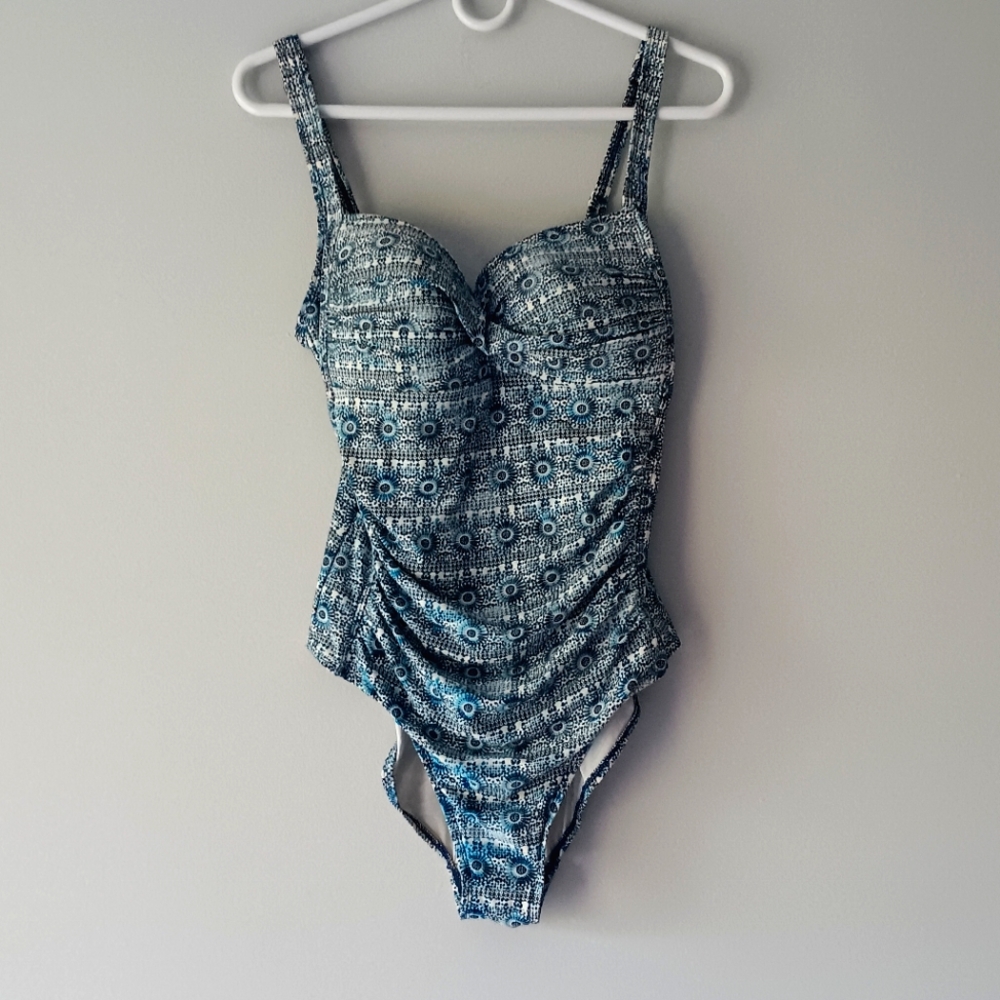 Niptuck One Piece Joanne Swimsuit Multi Fit Cups Side Panel Blue White Size 10